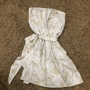 Express floral tan and white strapless dress